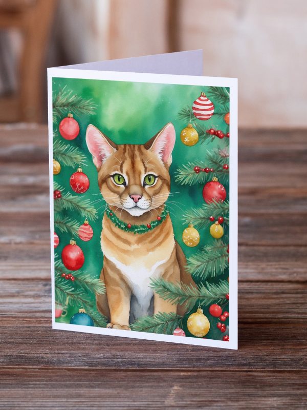 Chausie Cat By the Christmas Tree Greeting Cards Pack of 8 Discount - Image 2
