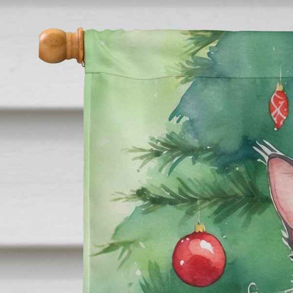 Lykoi Cat By the Christmas Tree House Flag Online now - Image 3