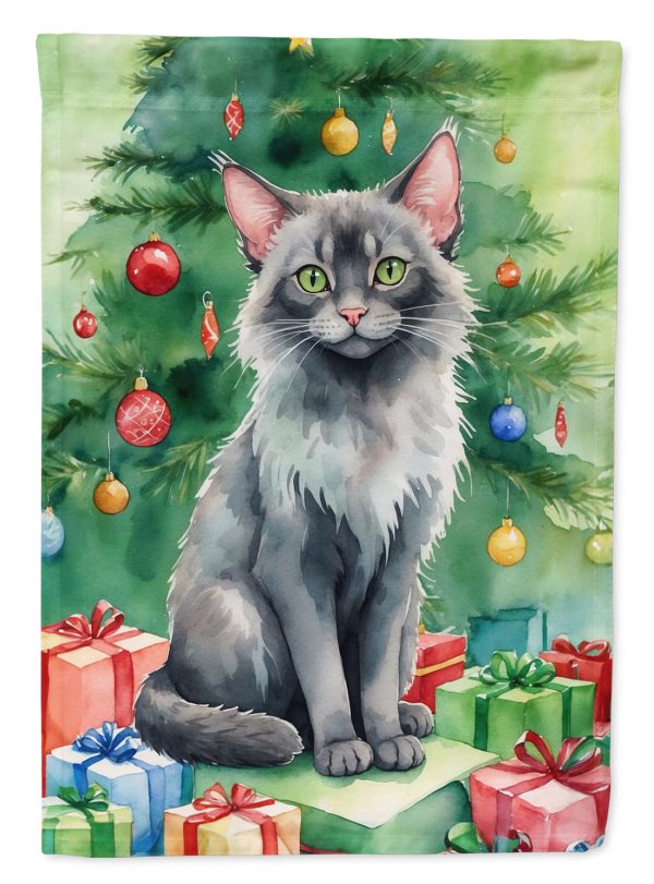 Lykoi Cat By the Christmas Tree House Flag Online now