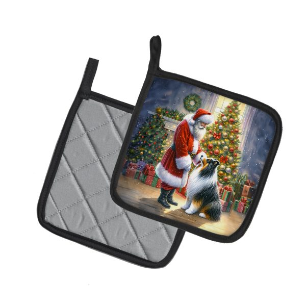 Collie and Santa Claus Pair of Pot Holders For Cheap - Image 2