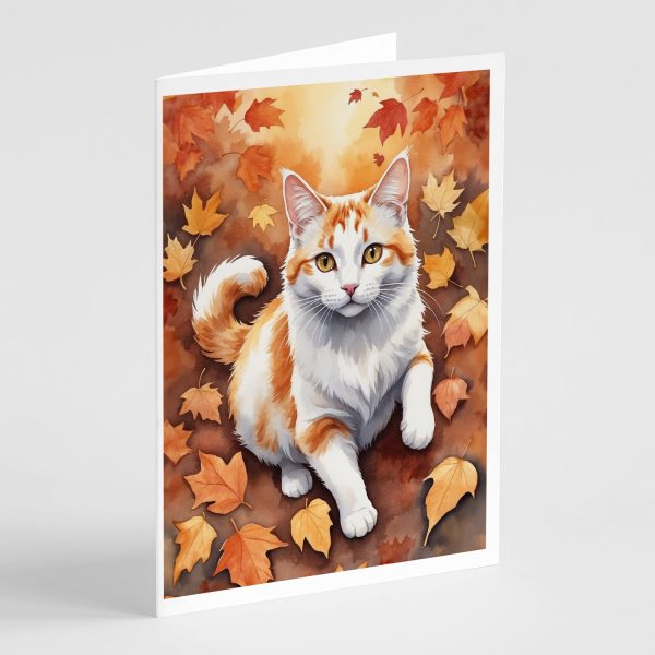 Turkish Van Cat in Fall Leaves Greeting Cards Pack of 8 Online Sale