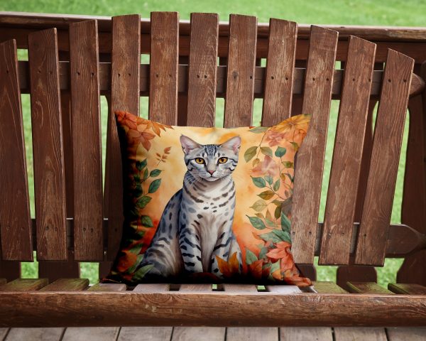 Egyptian Mau Cat in Fall Leaves Throw Pillow Online Sale - Image 2