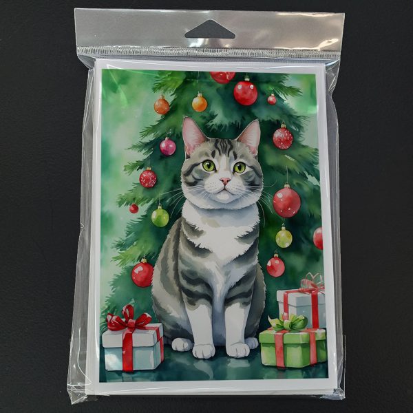 Korean Bobtail Cat By the Christmas Tree Greeting Cards Pack of 8 Online - Image 3