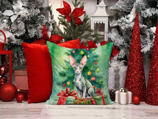 Cornish Rex Cat By the Christmas Tree Throw Pillow Online - Image 4