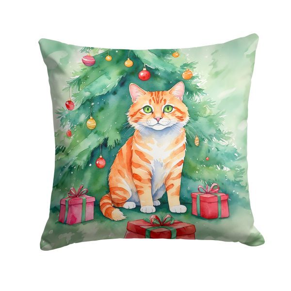 Cheetoh Cat By the Christmas Tree Throw Pillow Sale