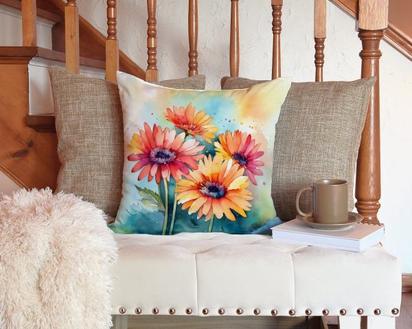Gerbera Daisies in Watercolor Throw Pillow Sale - Image 3