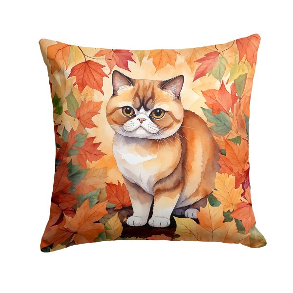 Exotic Shorthair Cat in Fall Leaves Throw Pillow Hot on Sale