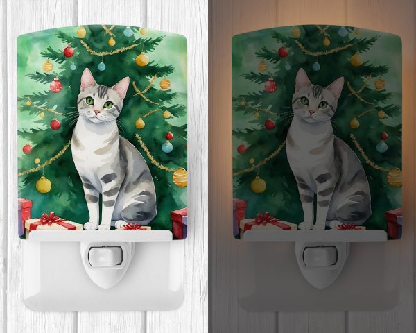 European Shorthair Cat By the Christmas Tree Ceramic Night Light For Discount - Image 2