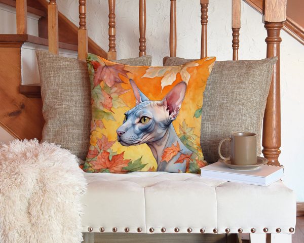 Donskoy Don Sphynx Cat in Fall Leaves Throw Pillow Cheap - Image 3