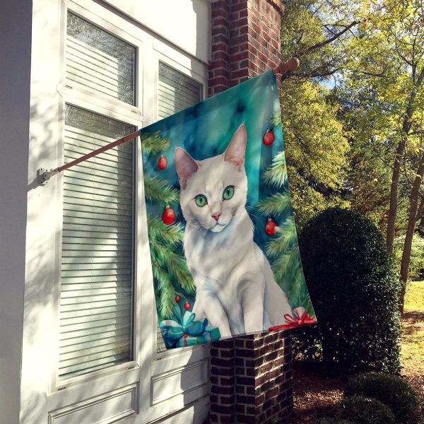 Foreign White Cat By the Christmas Tree House Flag on Sale - Image 2