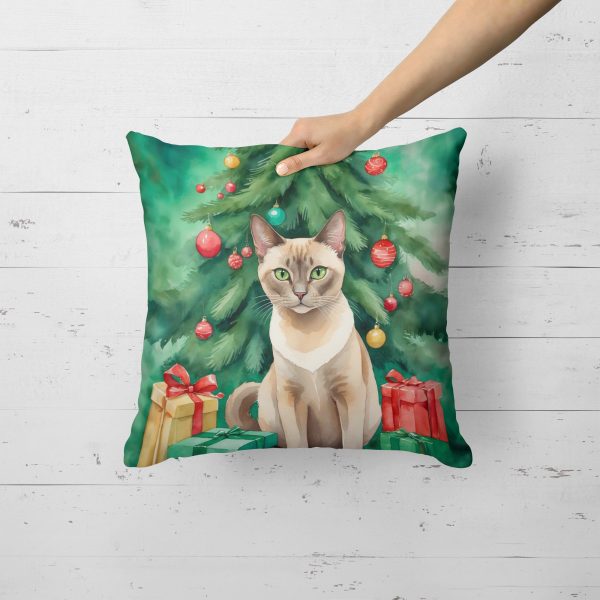 Tonkinese Cat By the Christmas Tree Throw Pillow Discount - Image 3