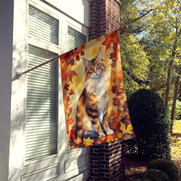 Cymric Cat in Fall Leaves House Flag Hot on Sale - Image 2