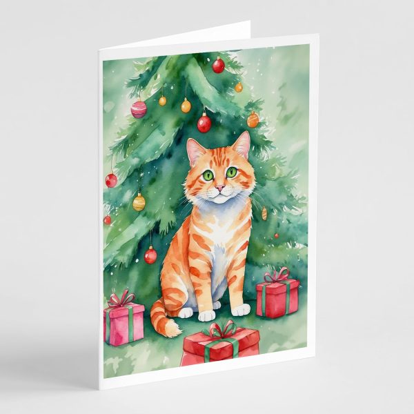 Cheetoh Cat By the Christmas Tree Greeting Cards Pack of 8 Hot on Sale