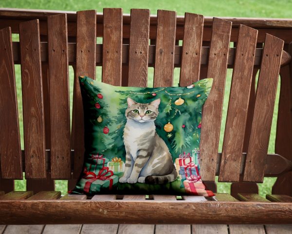 Pudelkatze Cat By the Christmas Tree Throw Pillow For Sale - Image 2