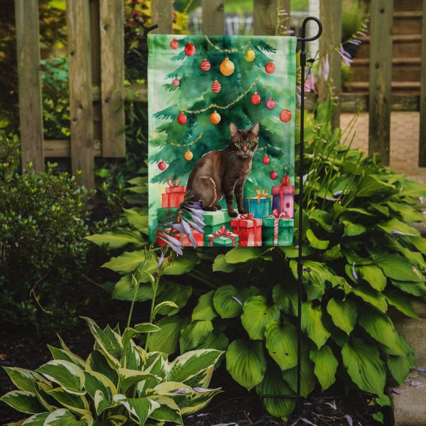 Havana Brown Christmas Garden Flag - Cat by the Christmas Tree - Cat-Themed Holiday Yard Decor Online Hot Sale - Image 2