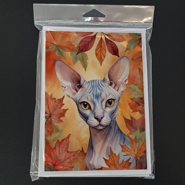 Sphynx Cat in Fall Leaves Greeting Cards Pack of 8 Hot on Sale - Image 3