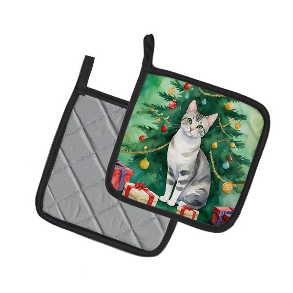 European Shorthair Cat By the Christmas Tree Pair of Pot Holders Fashion - Image 2