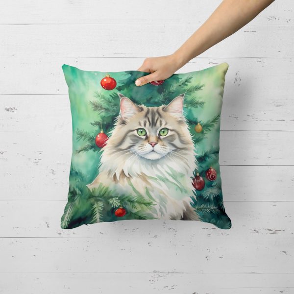 Siberian Cat By the Christmas Tree Throw Pillow Online Hot Sale - Image 3