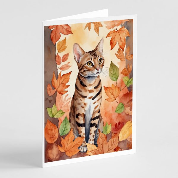 Ocicat Cat in Fall Leaves Greeting Cards Pack of 8 on Sale