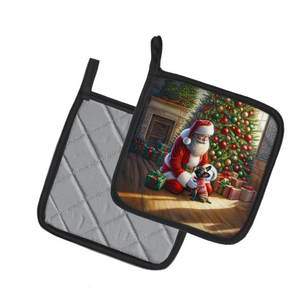 French Bulldog and Santa Claus Pair of Pot Holders Online now - Image 2