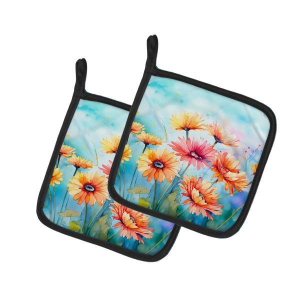 Gerbera Daisies in Watercolor Pair of Pot Holders Supply
