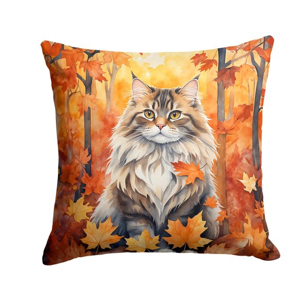 Siberian Cat in Fall Leaves Throw Pillow Discount