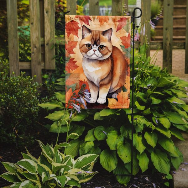 Exotic Shorthair Cat Fall Garden Flag - Cat in Fall Leaves - Cat-Themed Seasonal Yard Decor on Sale - Image 2