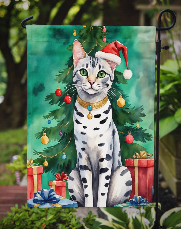 Egyptian Mau Christmas Garden Flag - Cat by the Christmas Tree - Cat-Themed Holiday Yard Decor Online Sale - Image 3