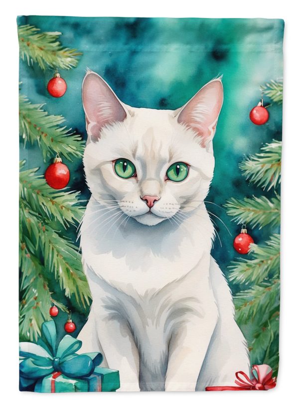 Foreign White Cat By the Christmas Tree House Flag on Sale