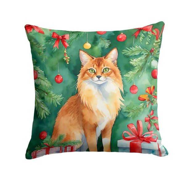 Somali Cat By the Christmas Tree Throw Pillow Sale