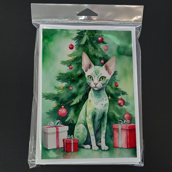 Devon Rex Cat By the Christmas Tree Greeting Cards Pack of 8 Cheap - Image 3
