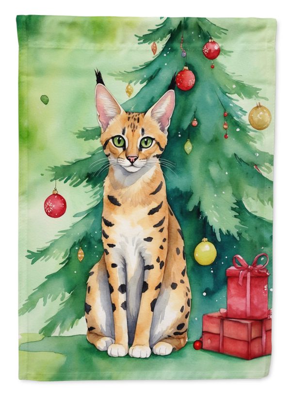 Serengeti Cat By the Christmas Tree House Flag Hot on Sale
