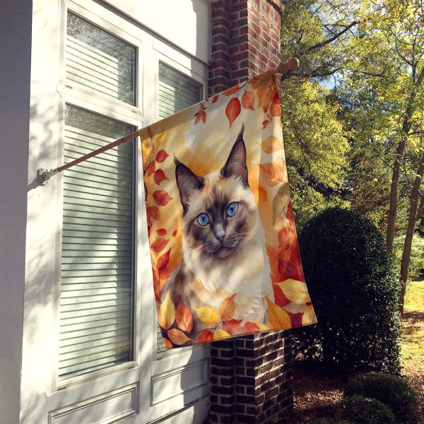 Birman Cat in Fall Leaves House Flag Cheap - Image 2
