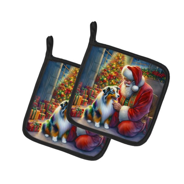 Australian Shepherd and Santa Claus Pair of Pot Holders Cheap