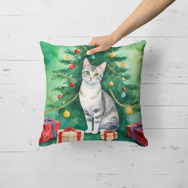 European Shorthair Cat By the Christmas Tree Throw Pillow For Cheap - Image 3