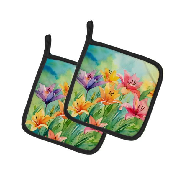 Lilies in Watercolor Pair of Pot Holders Online Sale
