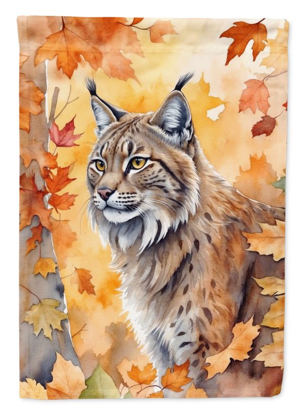 Highlander Lynx Fall Garden Flag - Cat in Fall Leaves - Cat-Themed Seasonal Yard Decor Sale