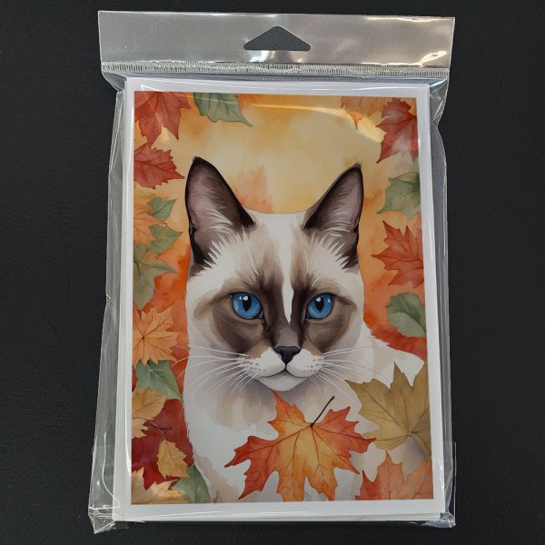 Snowshoe Cat in Fall Leaves Greeting Cards Pack of 8 For Cheap - Image 3