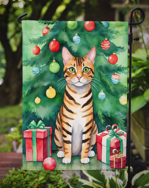 Toyger Christmas Garden Flag - Cat by the Christmas Tree - Cat-Themed Holiday Yard Decor For Discount - Image 3