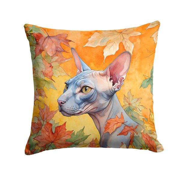 Donskoy Don Sphynx Cat in Fall Leaves Throw Pillow Cheap