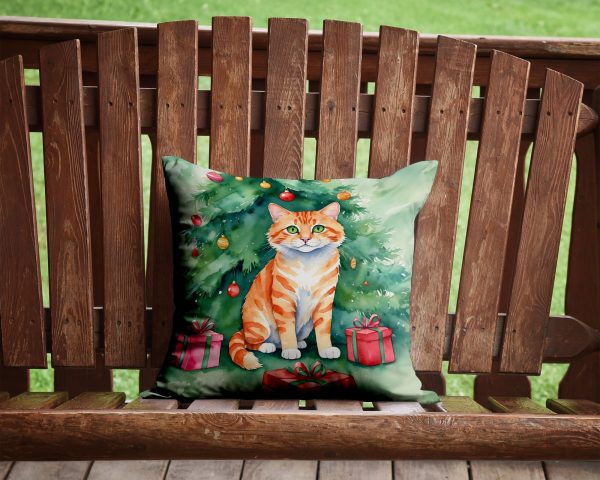 Cheetoh Cat By the Christmas Tree Throw Pillow Sale - Image 2