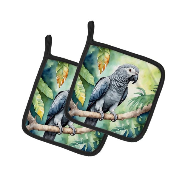 African Grey Parrot Pair of Pot Holders Discount