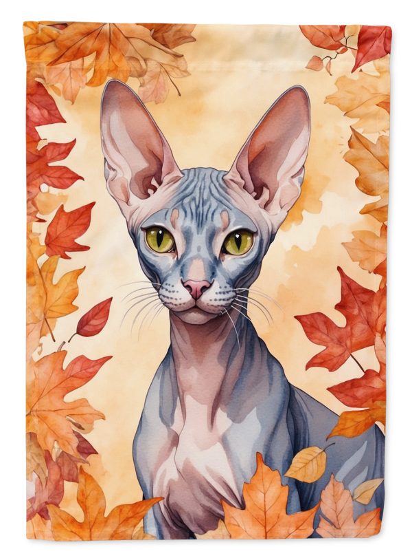 Peterbald Fall Garden Flag - Cat in Fall Leaves - Cat-Themed Seasonal Yard Decor For Cheap