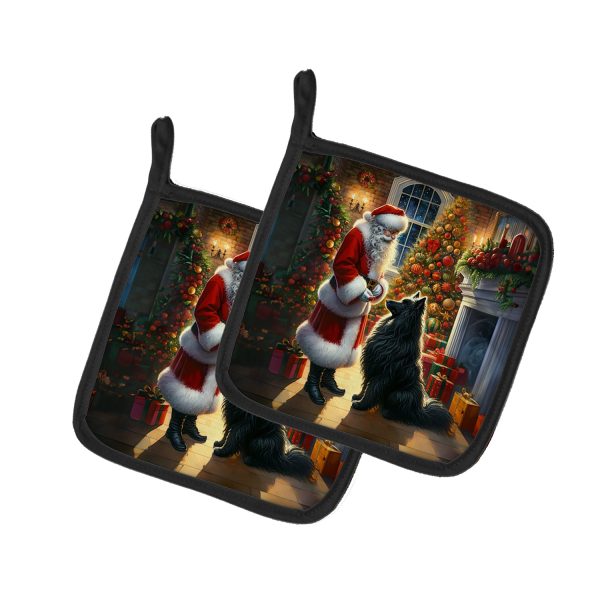 Belgian Sheepdog and Santa Claus Pair of Pot Holders on Sale