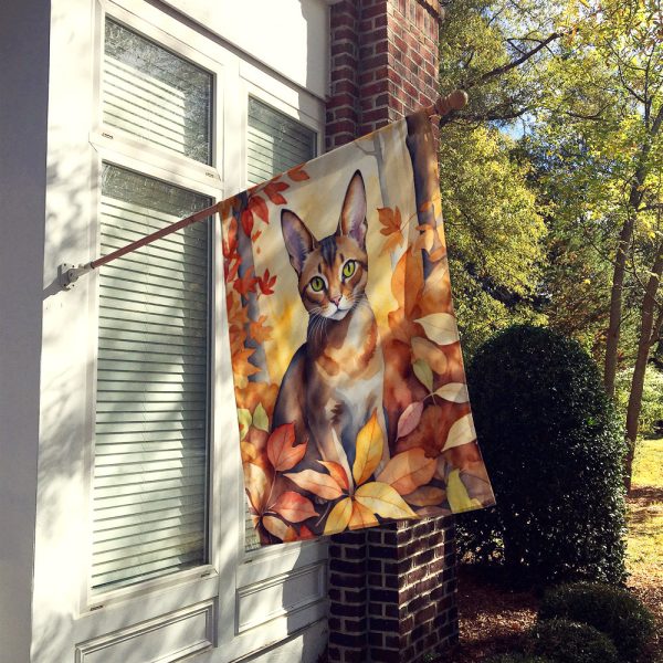 Abyssinian Cat in Fall Leaves House Flag For Discount - Image 2