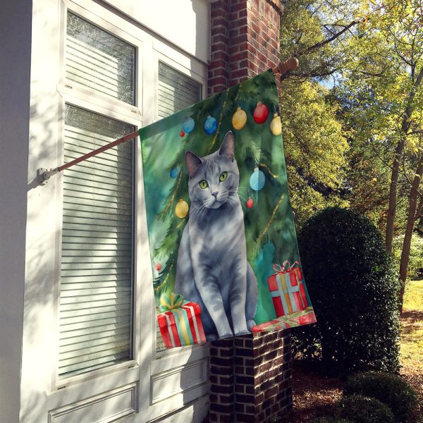 Chartreux Cat By the Christmas Tree House Flag Hot on Sale - Image 2