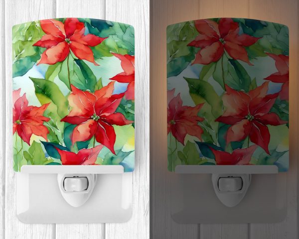 Poinsettias in Watercolor Ceramic Night Light Online now - Image 2