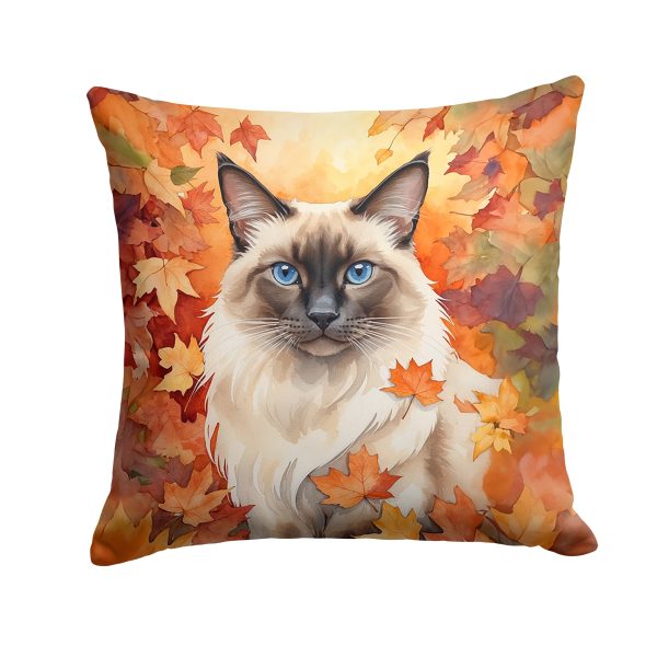 Balinese Cat in Fall Leaves Throw Pillow Fashion