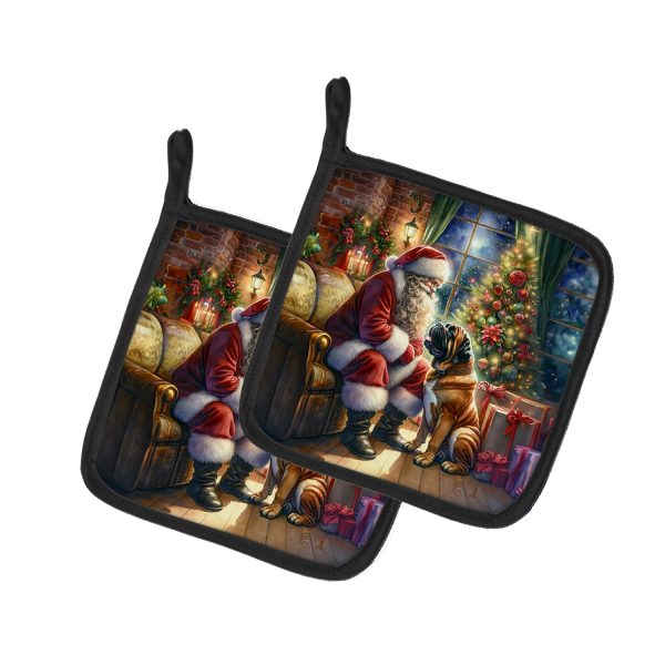 Bullmastiff and Santa Claus Pair of Pot Holders Hot on Sale