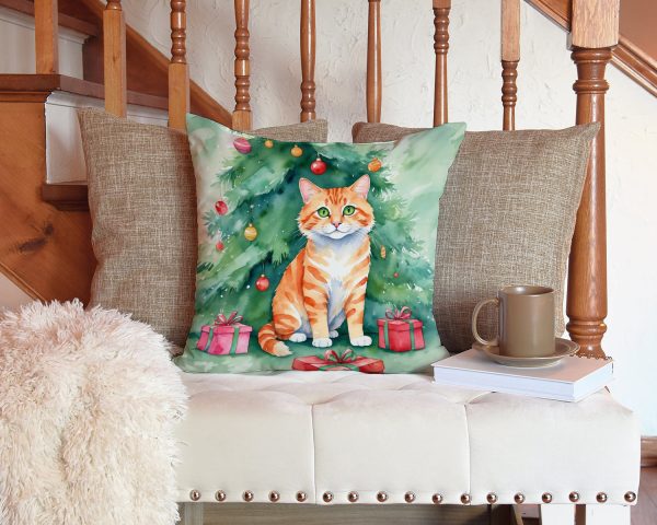 Cheetoh Cat By the Christmas Tree Throw Pillow Sale - Image 3